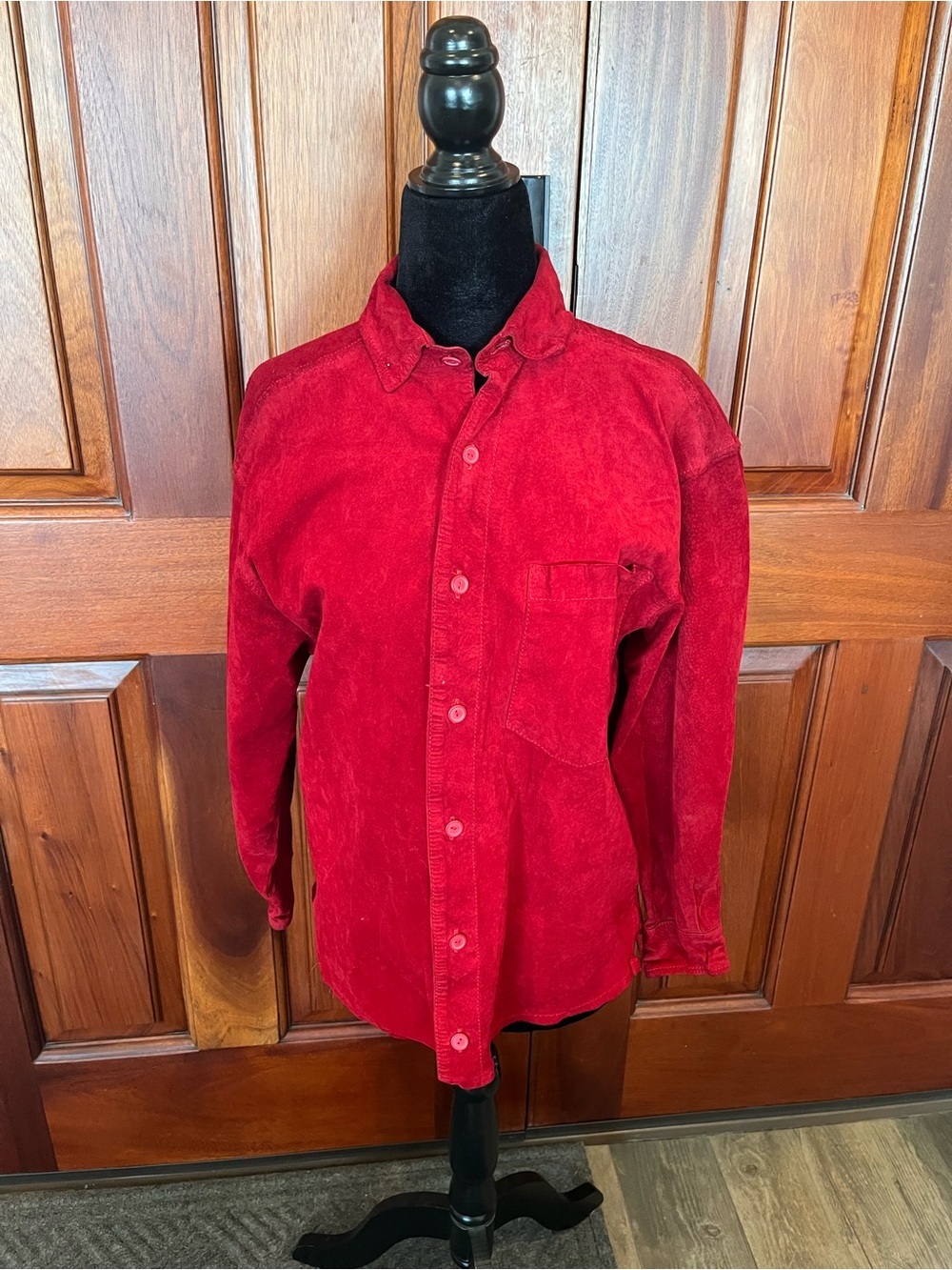 Vintage Pia Rucci Shirt Suede Leather Red size S Button Front Lightweight